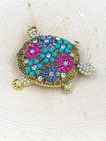 BROOCH ~ Multicolored Faux Pearl and Rhinestone Turtle Brooch ~ Gold Tone ~ Jewelry, Holidays, Great Gift Idea, Pin