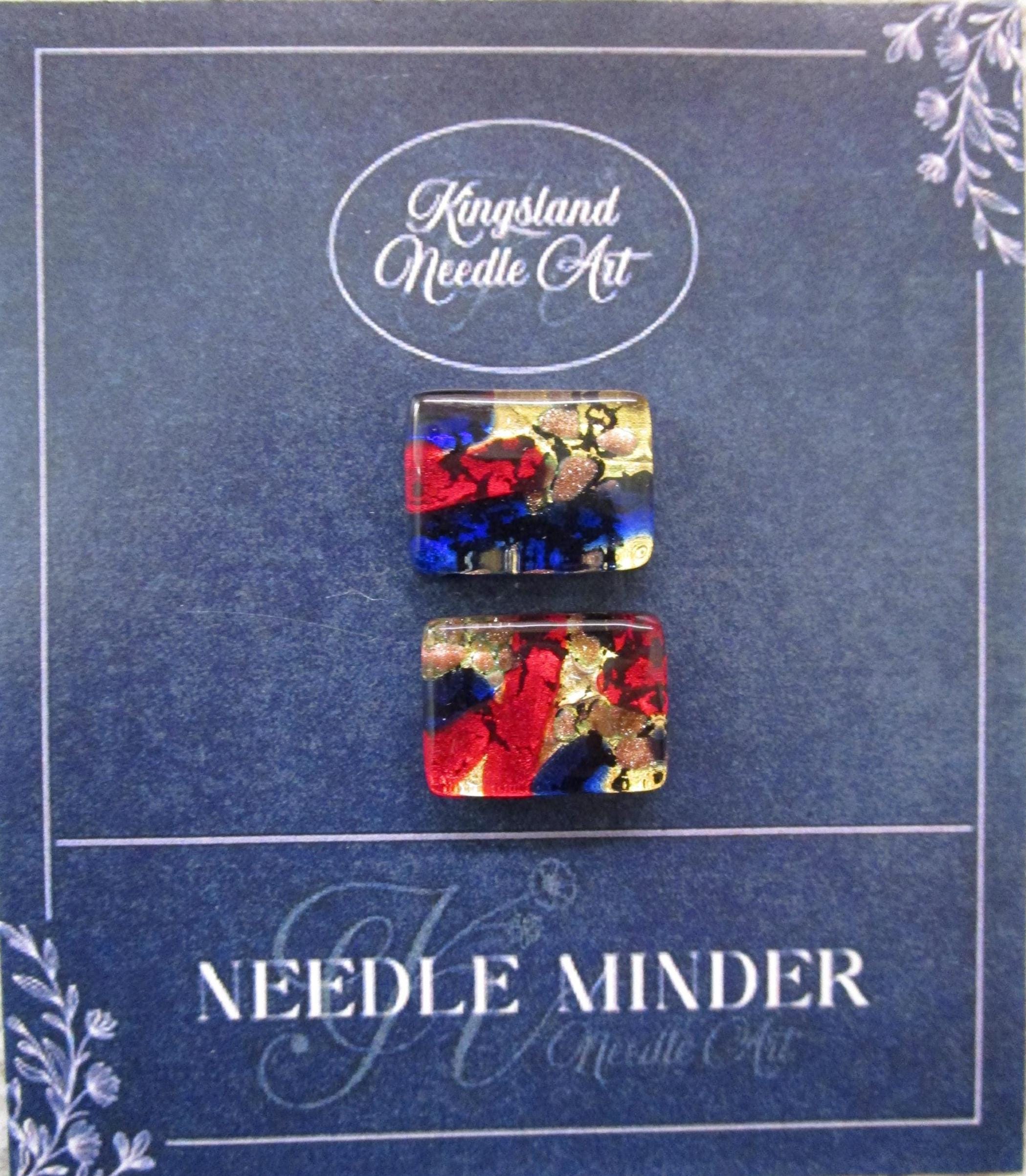 KINGSLAND NEEDLE MINDER ~ Murano Glass Needle Minder, Red & Cobalt Cabochon with Gold Foil, Venetian Glass, Needle Dock, Needleminder