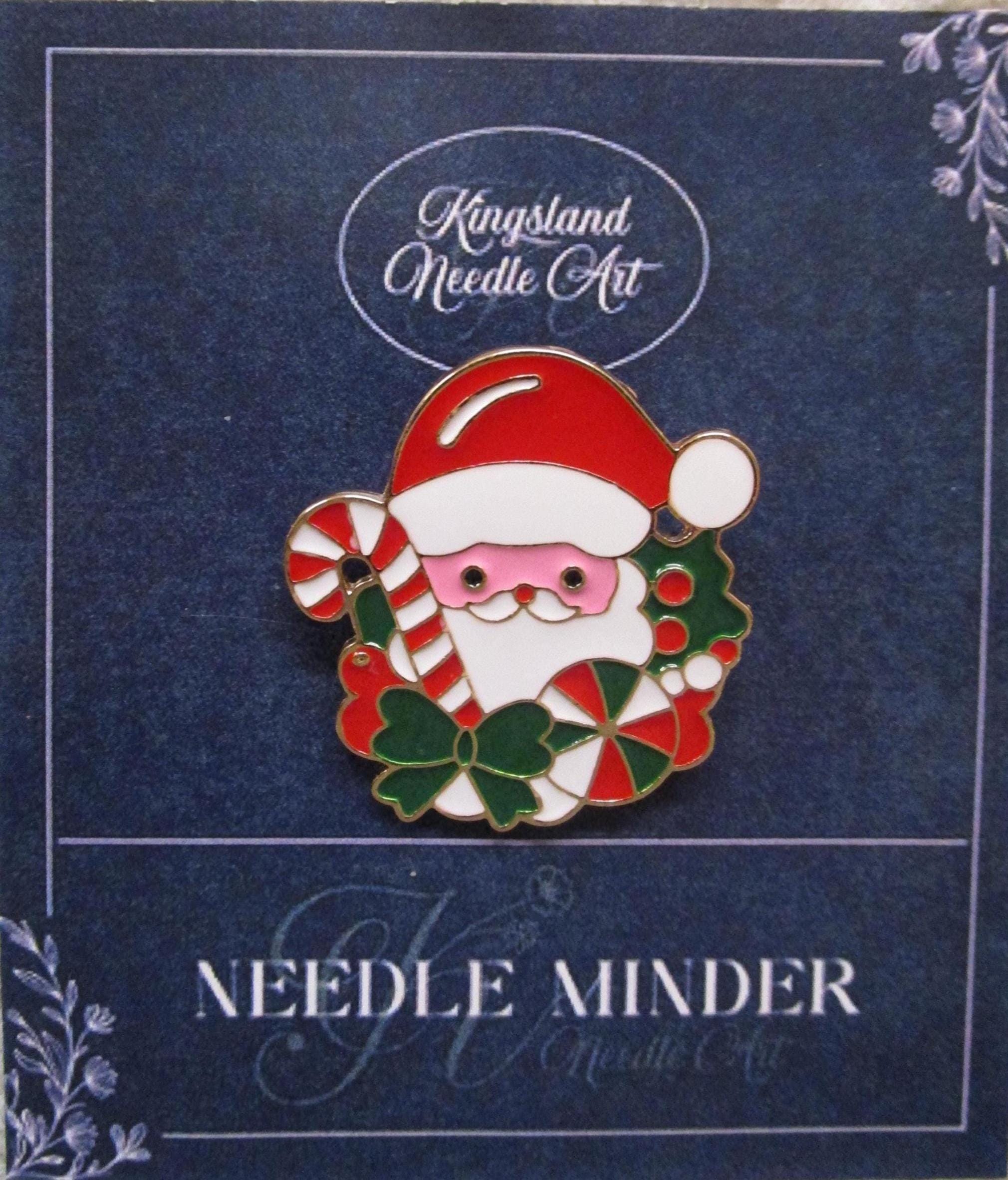 KINGSLAND NEEDLE MINDER ~ Santa and Candy Cane Needle Minder, Needle Dock, Enamel Magnet Needle Garage, Needleminder