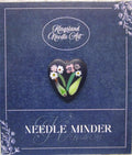 KINGSLAND NEEDLE MINDER ~ Millefiori Murano Glass ~ Dark Purple Bouquet Heart Transparent, Needle Dock, Needleminder