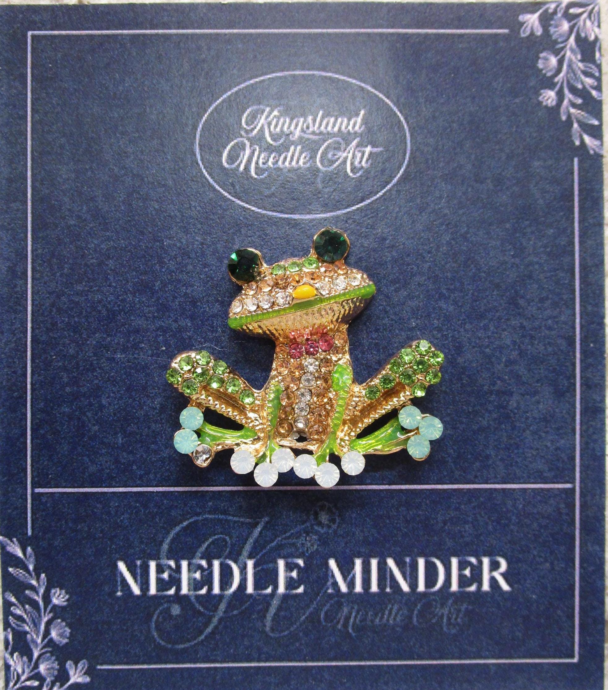 KINGSLAND NEEDLE MINDER ~ Multicolor Frog Needle Minder, Needle Dock, Swarovski Crystal, Enamel, Magnet, Needle Garage, Needleminder