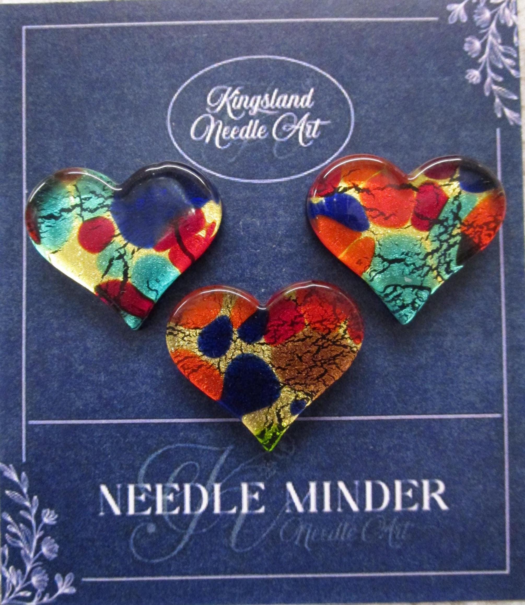 KINGSLAND NEEDLE MINDER ~ Murano Glassl Heart ~ Flat Fused Murano Glass, 24k Gold Foil, Needle Dock, Needleminder