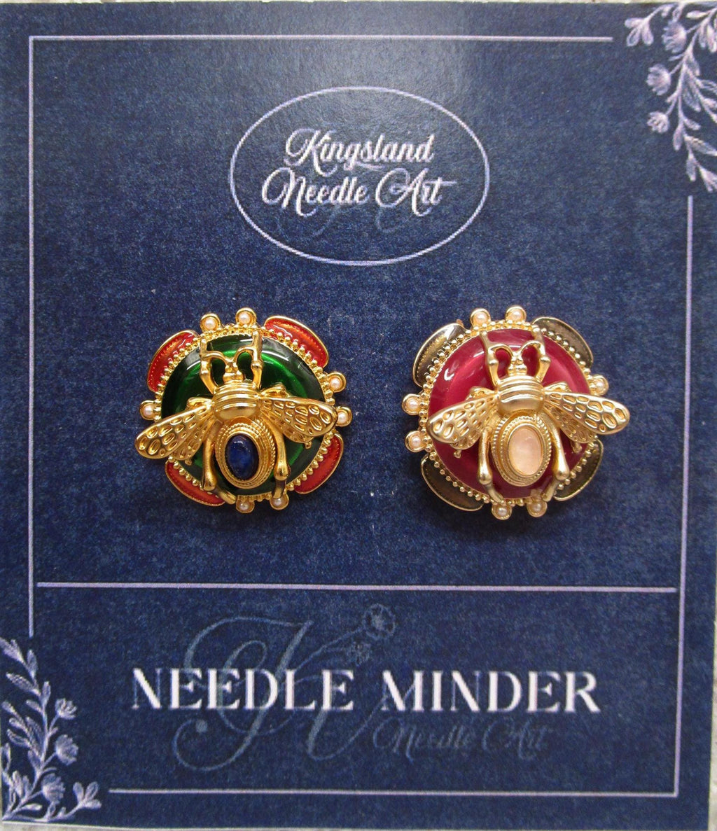 KINGSLAND NEEDLE MINDER ~ 18K Plated Bumble bee Needle Minder, Needle Dock, Enamel and Rhinestone, Magnet Needle Garage, Needleminder