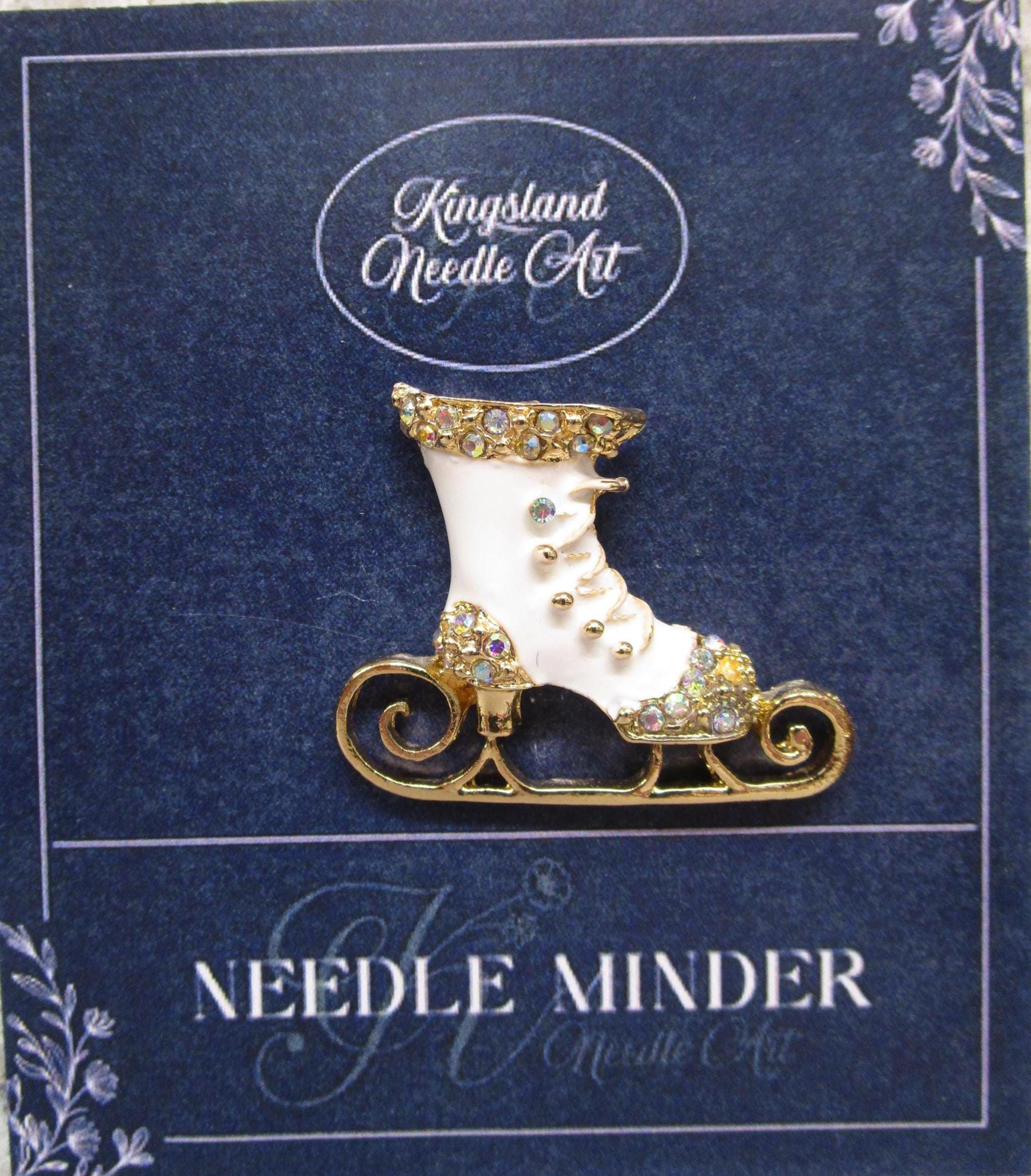 KINGSLAND NEEDLE MINDER ~ Ice Skate Needle Minder, Needle Dock, Swarovski Crystal Enamel Magnet, Needle Garage, Needleminder