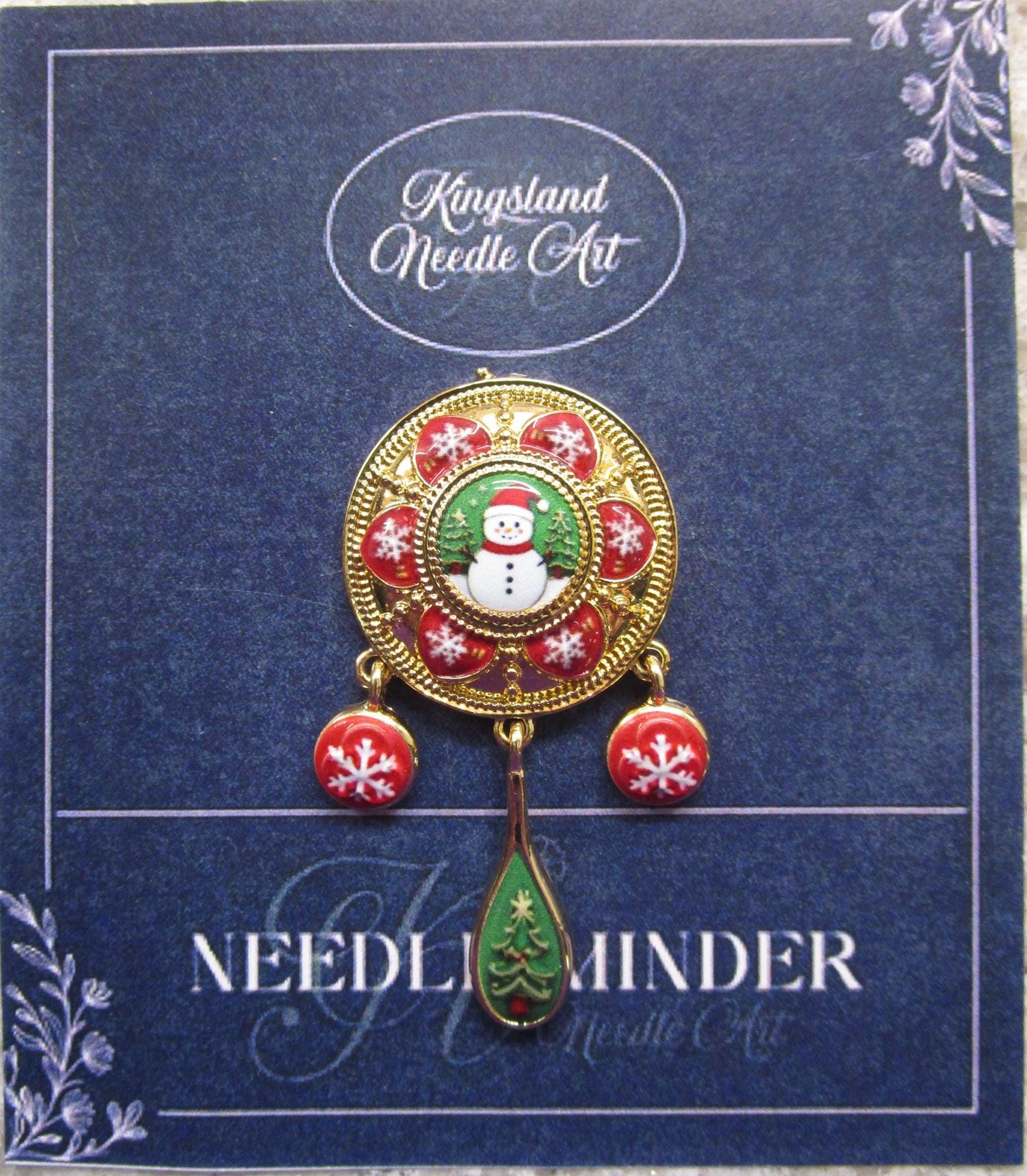 KINGSLAND NEEDLE MINDER ~ Snowflakes and Snowman Needle Minder, Needle Dock, Needle Nanny, Enamel Magnet, Needle Garage, Needleminder