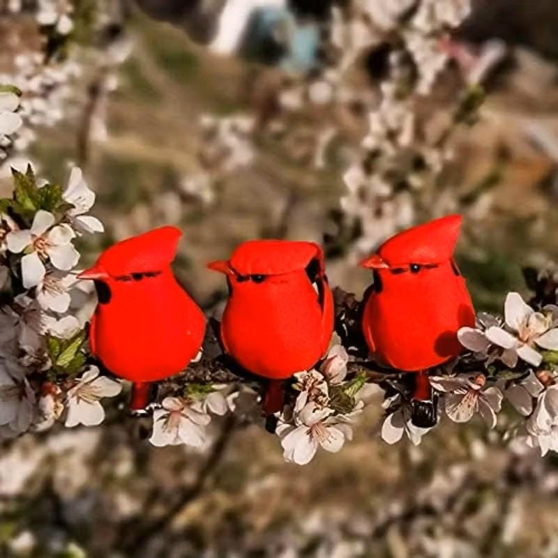 4.0" Artificial Feathered Red Cardinal Birds ~ Set of 6 Clip On Christmas Tree Ornaments ~ Christmas Decor K133 ~ New for 2025