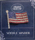 KINGSLAND NEEDLE MINDER ~ American Flag Needle Minder, Silver Tone, Needle Dock, Enamel and Rhinestone, Magnet Needle Garage, Needleminder