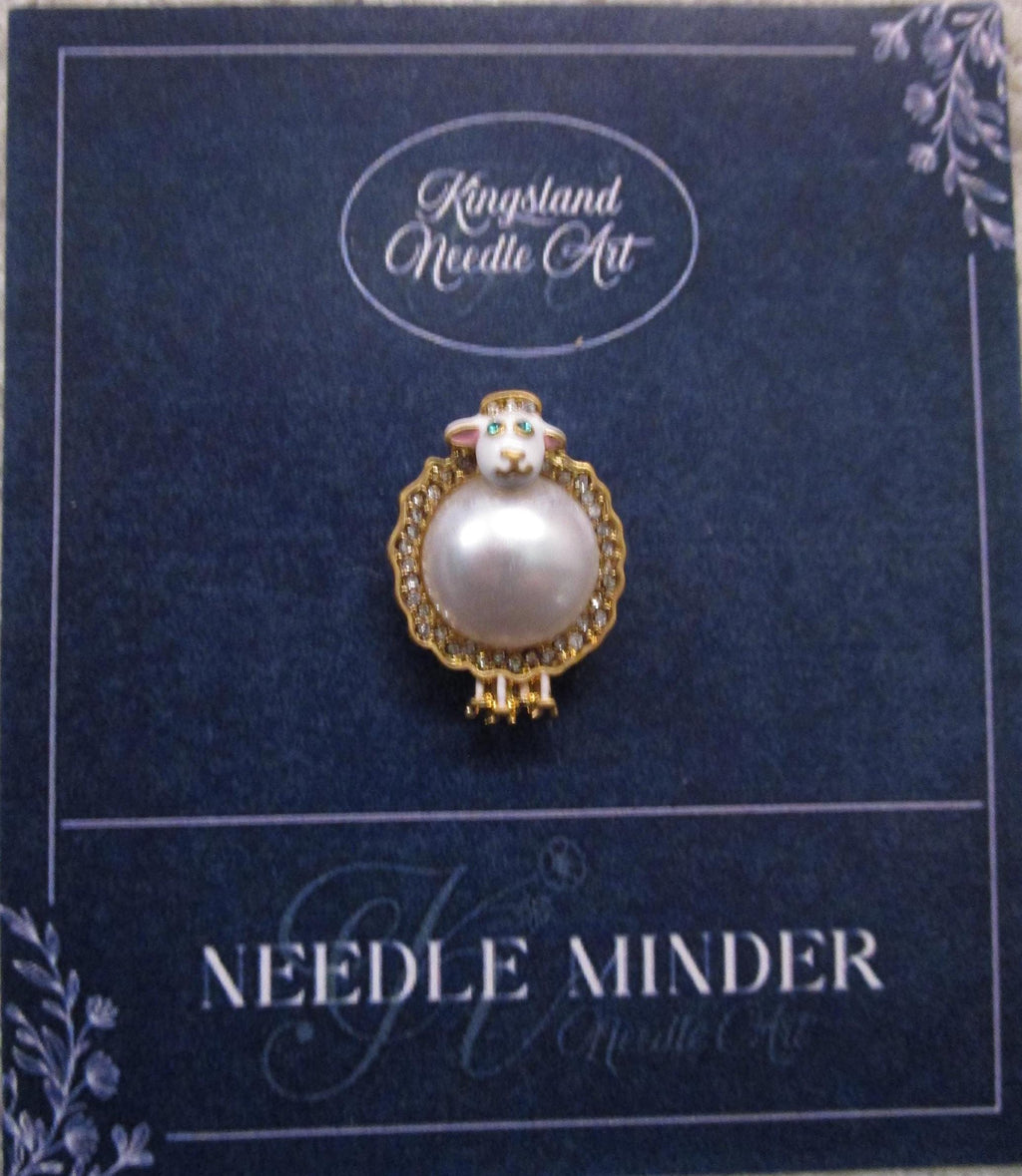 KINGSLAND NEEDLE MINDER ~ Pearl Goat Needle Minder, Needle Dock, Swarovski Crystal, Enamel, Magnet, Needle Garage, Needleminder