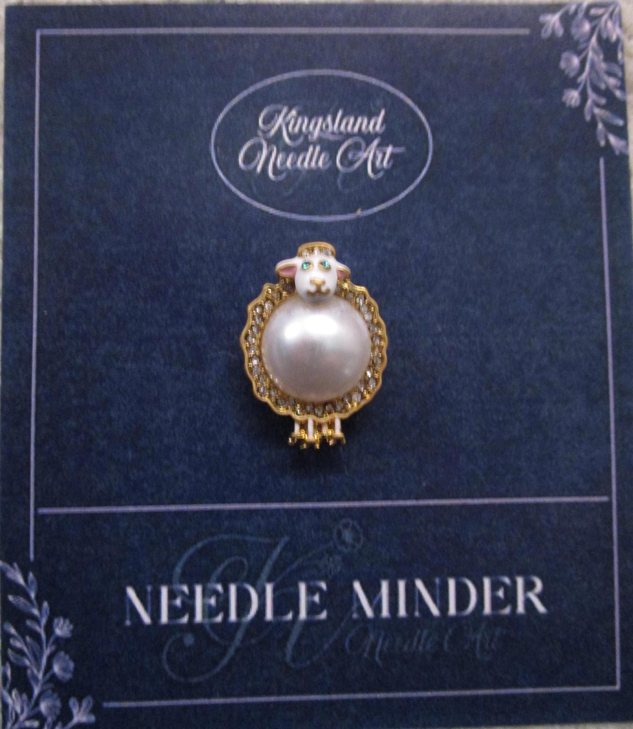 KINGSLAND NEEDLE MINDER ~ Pearl Goat Needle Minder, Needle Dock, Swarovski Crystal, Enamel, Magnet, Needle Garage, Needleminder