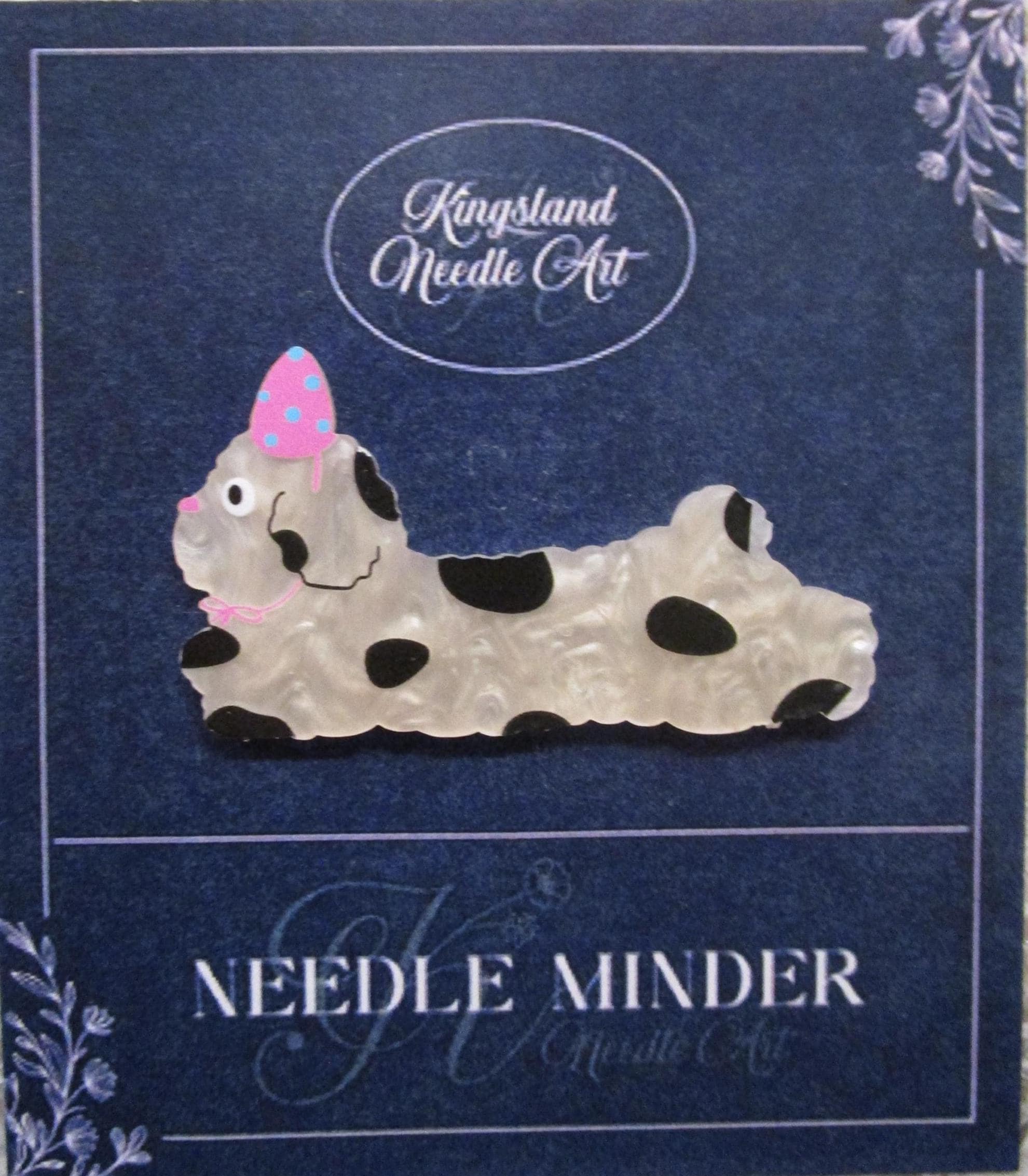 KINGSLAND NEEDLE MINDER ~ Party Hat Dog Needle Minder, Needle Dock, Acrylic, Magnet, Needle Garage, Needleminder