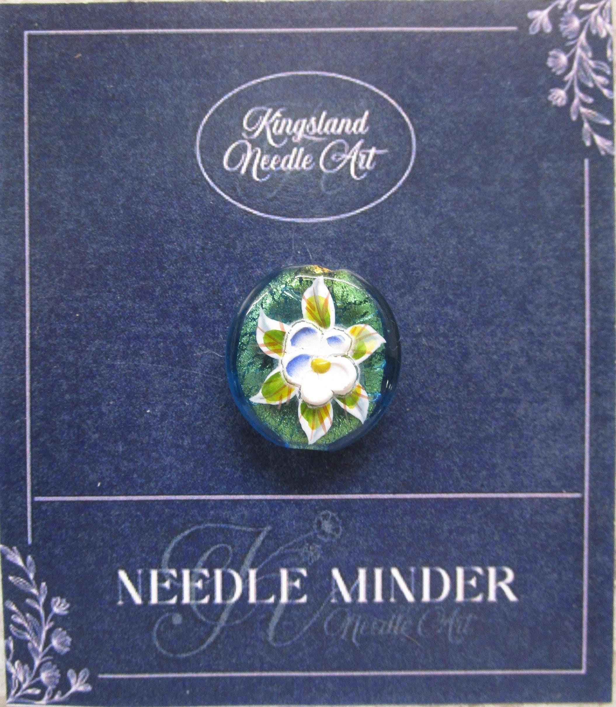 KINGSLAND NEEDLE MINDER ~ Exquisite 3D Murano Glass Hand Painted Porcelain Flowers Needle Minder, Magnet, Needle Dock, Needleminder