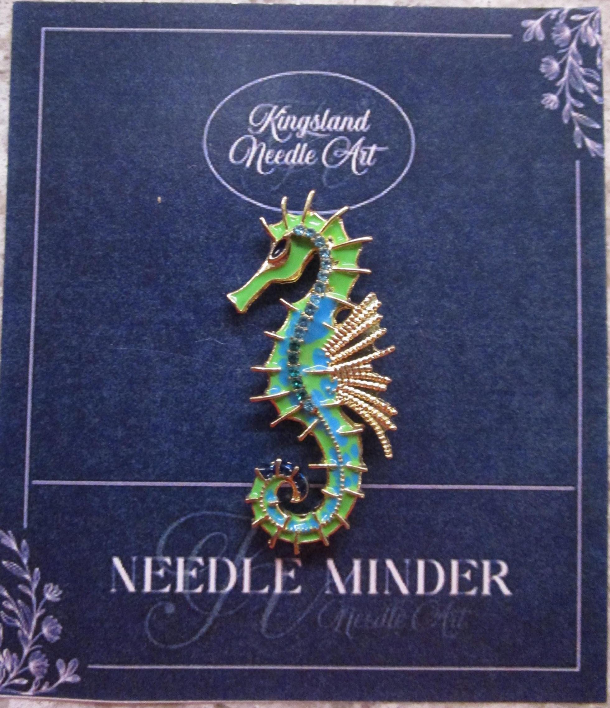 KINGSLAND NEEDLE MINDER ~ Blue & Green Seahorse Needle Minder, Needle Dock, Enamel, Magnet, Needleminder