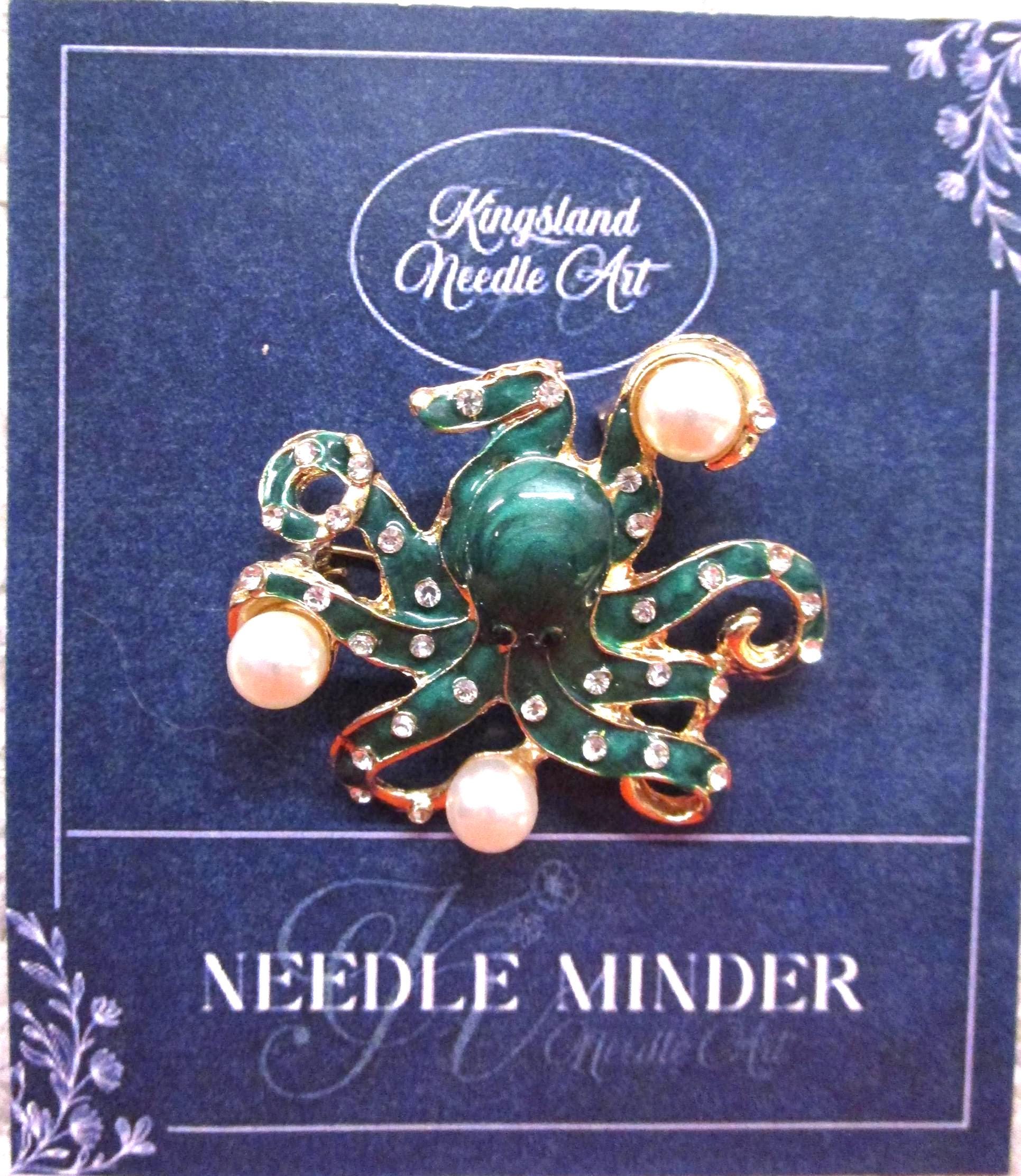 KINGSLAND NEEDLE MINDER ~ Green Pearl Octopus Needle Minder, Needle Dock, Swarovski Crystal Enamel Magnet, Needle Garage, Needleminder