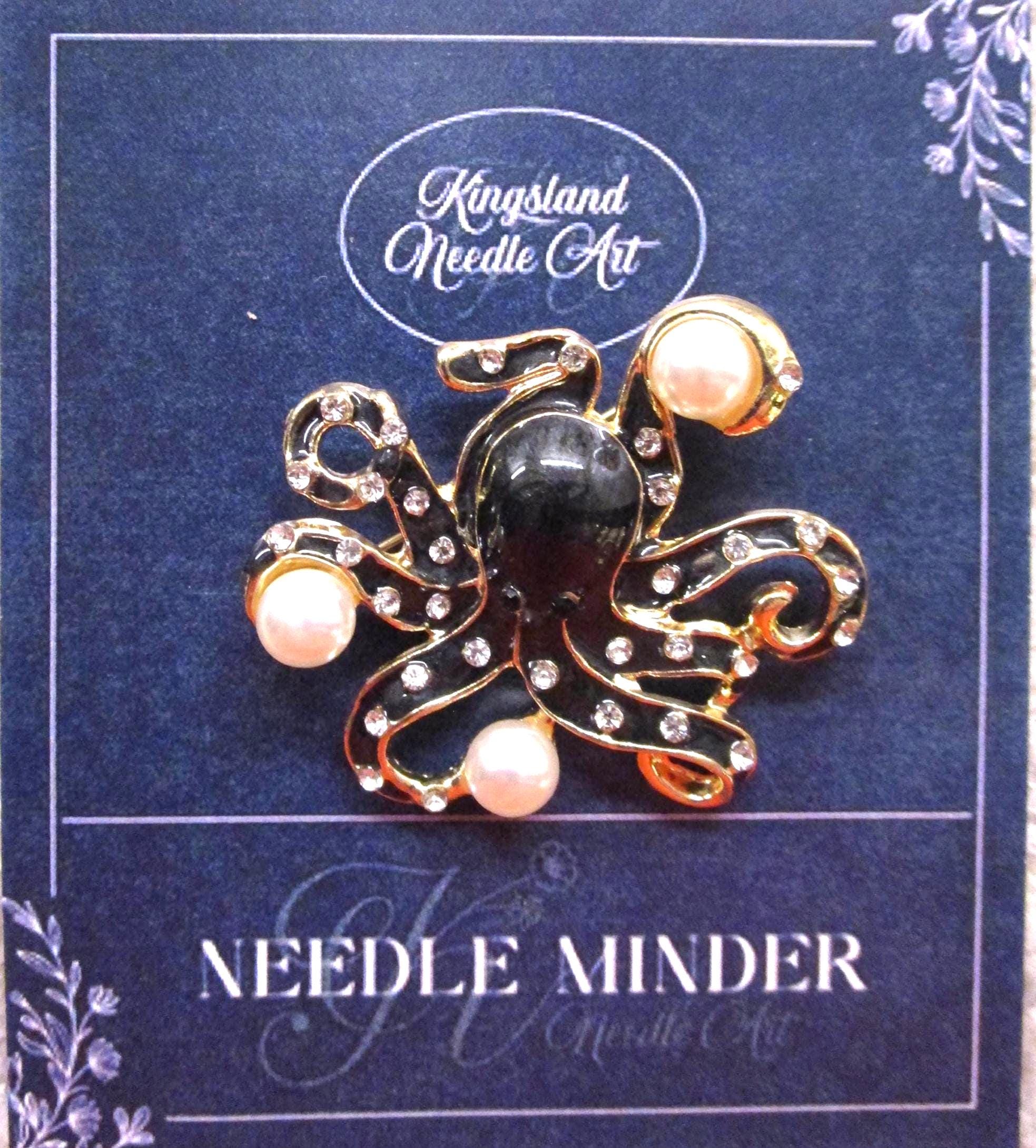 KINGSLAND NEEDLE MINDER ~ Black Pearl Octopus Needle Minder, Needle Dock, Swarovski Crystal Enamel Magnet, Needle Garage, Needleminder