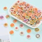 Decorative Buttons ~ 300pcs. Handmade Wooden Buttons with Two Holes ~ Sunflower Print, Multicolor
