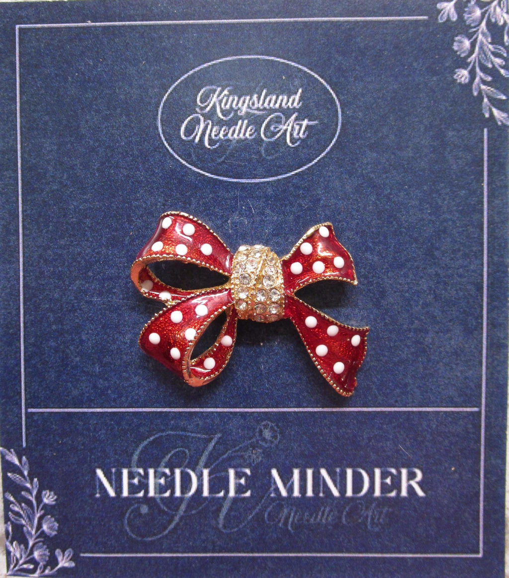KINGSLAND NEEDLE MINDER ~ Red Polka Dot Bow Needle Minder, Needle Dock, Crystal Enamel Magnet, Needle Garage, Needleminder