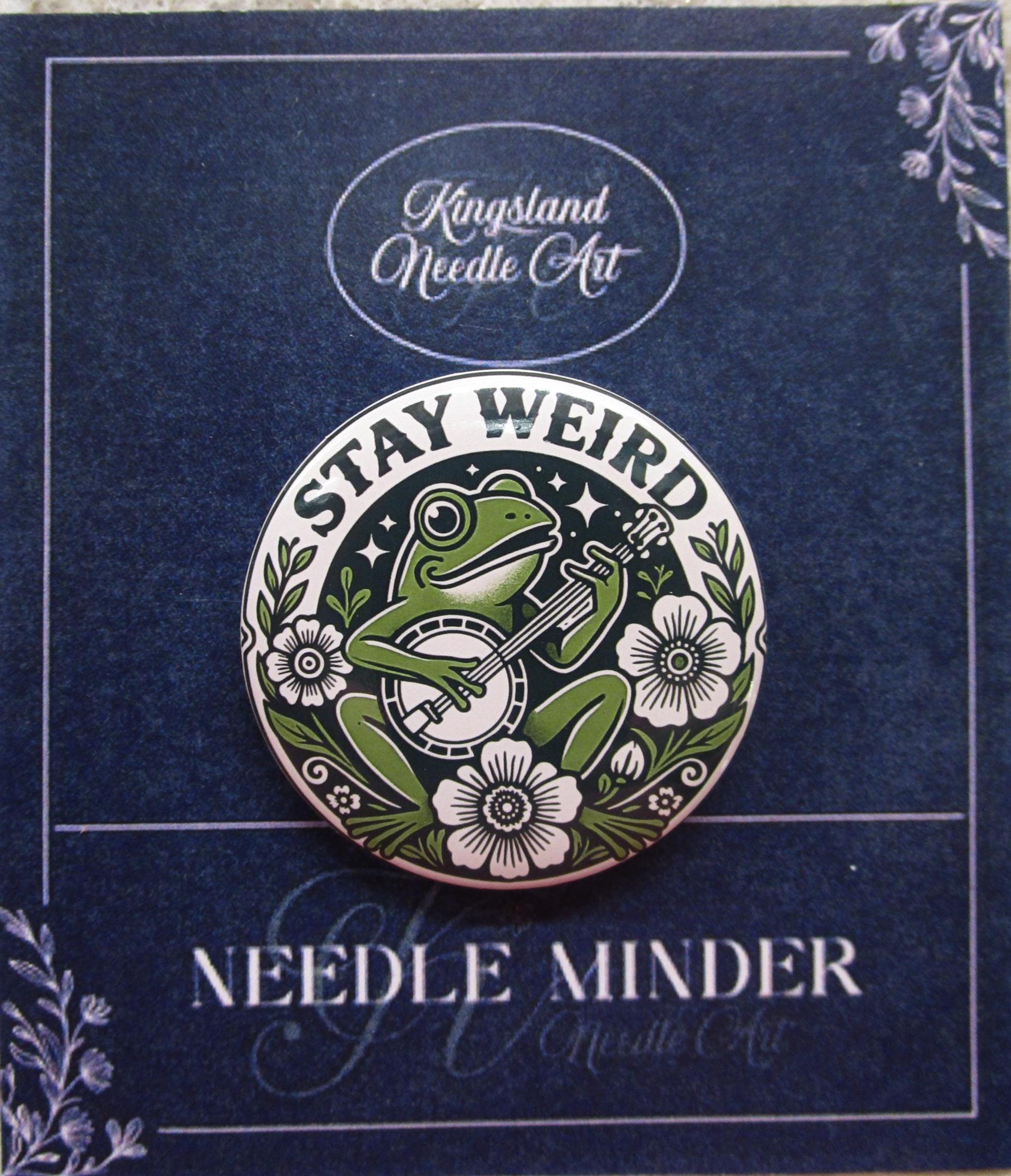 KINGSLAND NEEDLE MINDER ~ Banjo Playing Frog Needle Minder, "Stay Weird" Needle Dock, Magnet, Needle Garage, Needleminder
