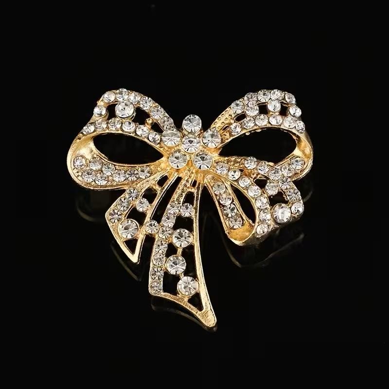 BROOCH ~ Elegant Bow Crystal Brooch ~ Gold Tone & Rhinestones ~ Jewelry, Holidays, Great Gift Idea, Pin