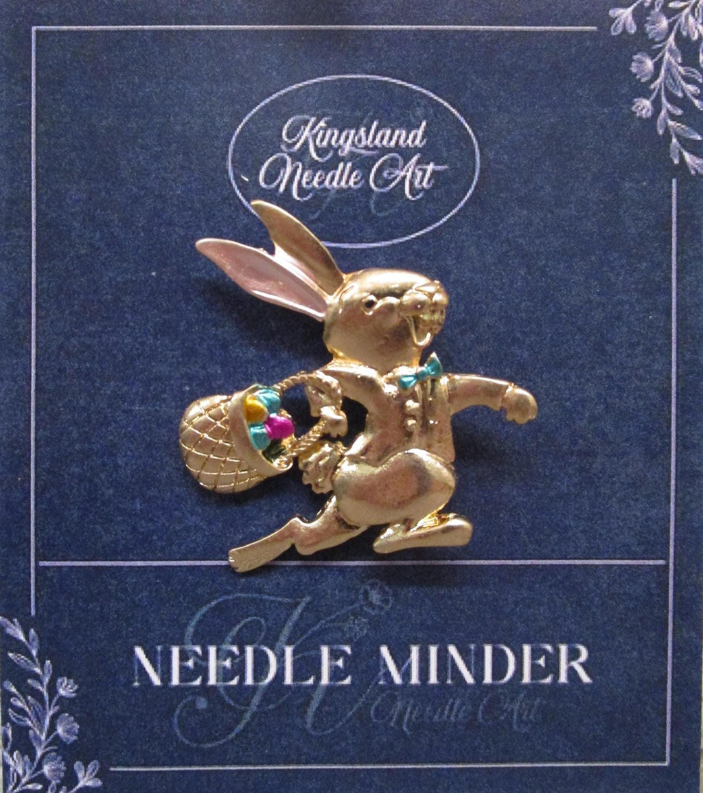 KINGSLAND NEEDLE MINDER ~ Gold Easter Rabbit Needle Minder, Gold Tone, Enamel, Needle Dock, Magnet, Needle Garage, Needleminder