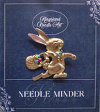 KINGSLAND NEEDLE MINDER ~ Gold Easter Rabbit Needle Minder, Gold Tone, Enamel, Needle Dock, Magnet, Needle Garage, Needleminder