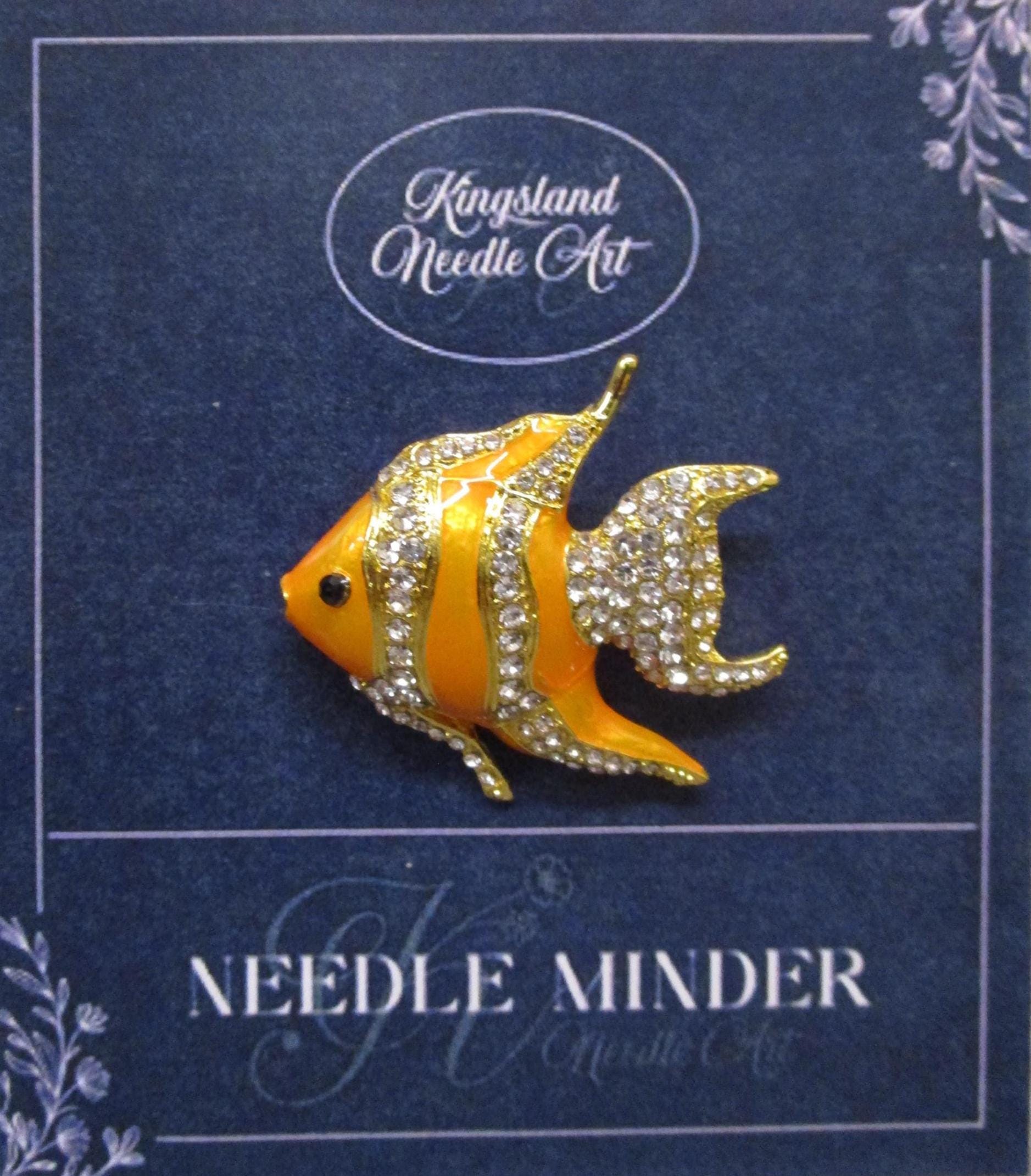 KINGSLAND NEEDLE MINDER ~ Yellow Fish Needle Minder, Needle Dock, Swarovski Crystal Enamel Magnet, Needle Garage, Needleminder