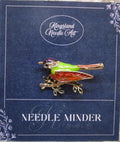 KINGSLAND NEEDLE MINDER ~ Purple/Green Bird Needle Minder, Needle Dock, Sparkling Rhinestones, Enamel, Magnet, Needle Garage, Needleminder