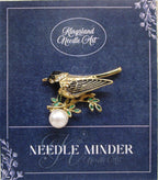 KINGSLAND NEEDLE MINDER ~ Black Cap Chickadee Bird Needle Minder, Needle Dock, Sparkling Rhinestones, Enamel, Magnet, Needleminder