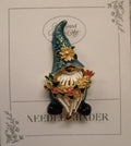 KINGSLAND NEEDLE MINDER ~ Gnome Santa Claus Gnome Needle Minder, Needle Dock, Inlaid Swarovski Crystals, Enamel, Magnet, Needleminder