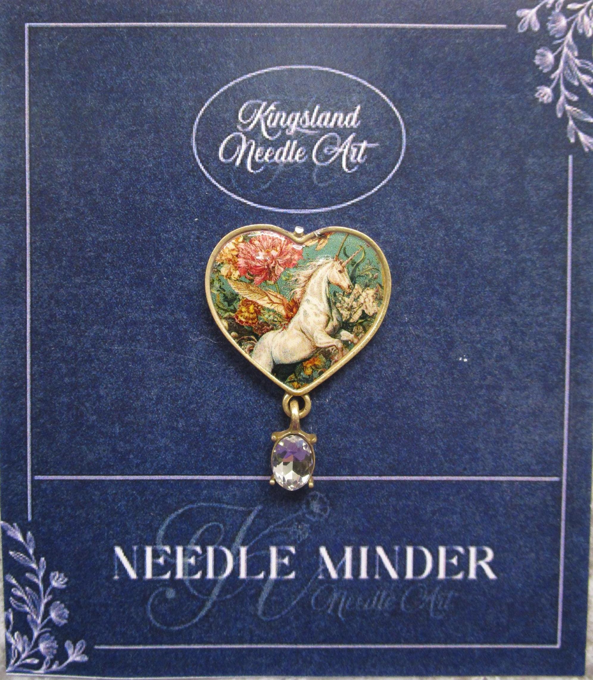 KINGSLAND NEEDLE MINDER ~ Vintage Style Unicorn & Floral Needle Minder, Needle Dock, Enamel, Magnet, Needle Garage, Needleminder