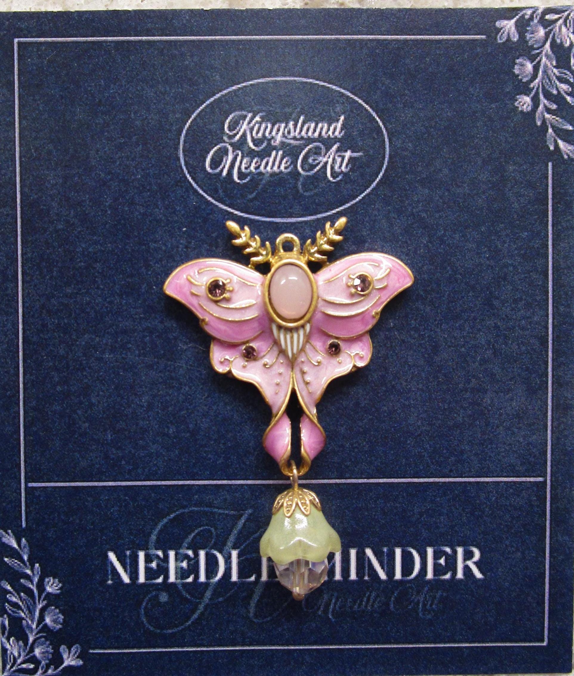 KINGSLAND NEEDLE MINDER ~ Pink Butterfly Moth Needle Minder, Needle Dock, Swarovski Crystal Enamel Magnet, Needle Garage, Needleminder