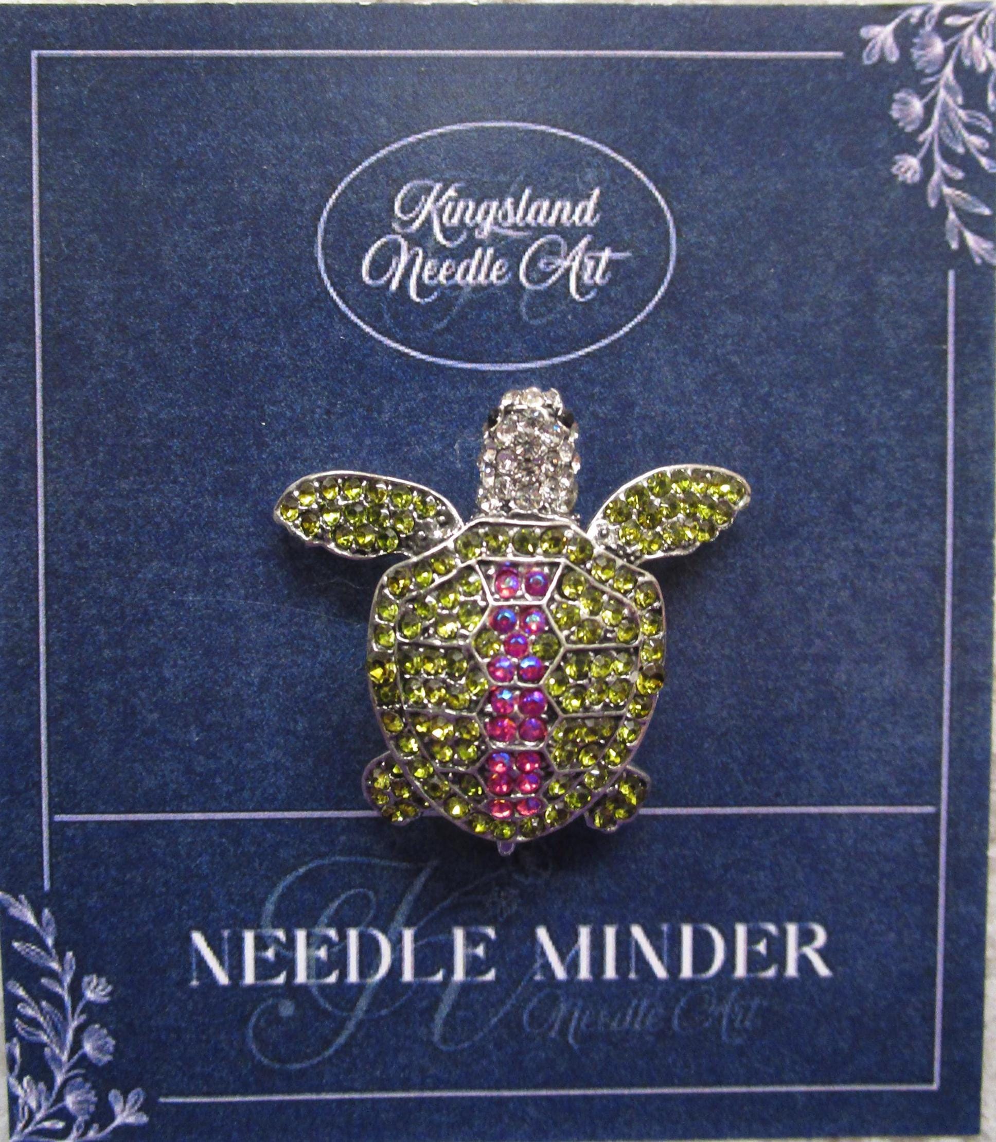 KINGSLAND NEEDLE MINDER ~ Green & Pink Turtle Needle Minder, Needle Dock, Rhinestone, Enamel, Magnet, Needle Garage, Needleminder