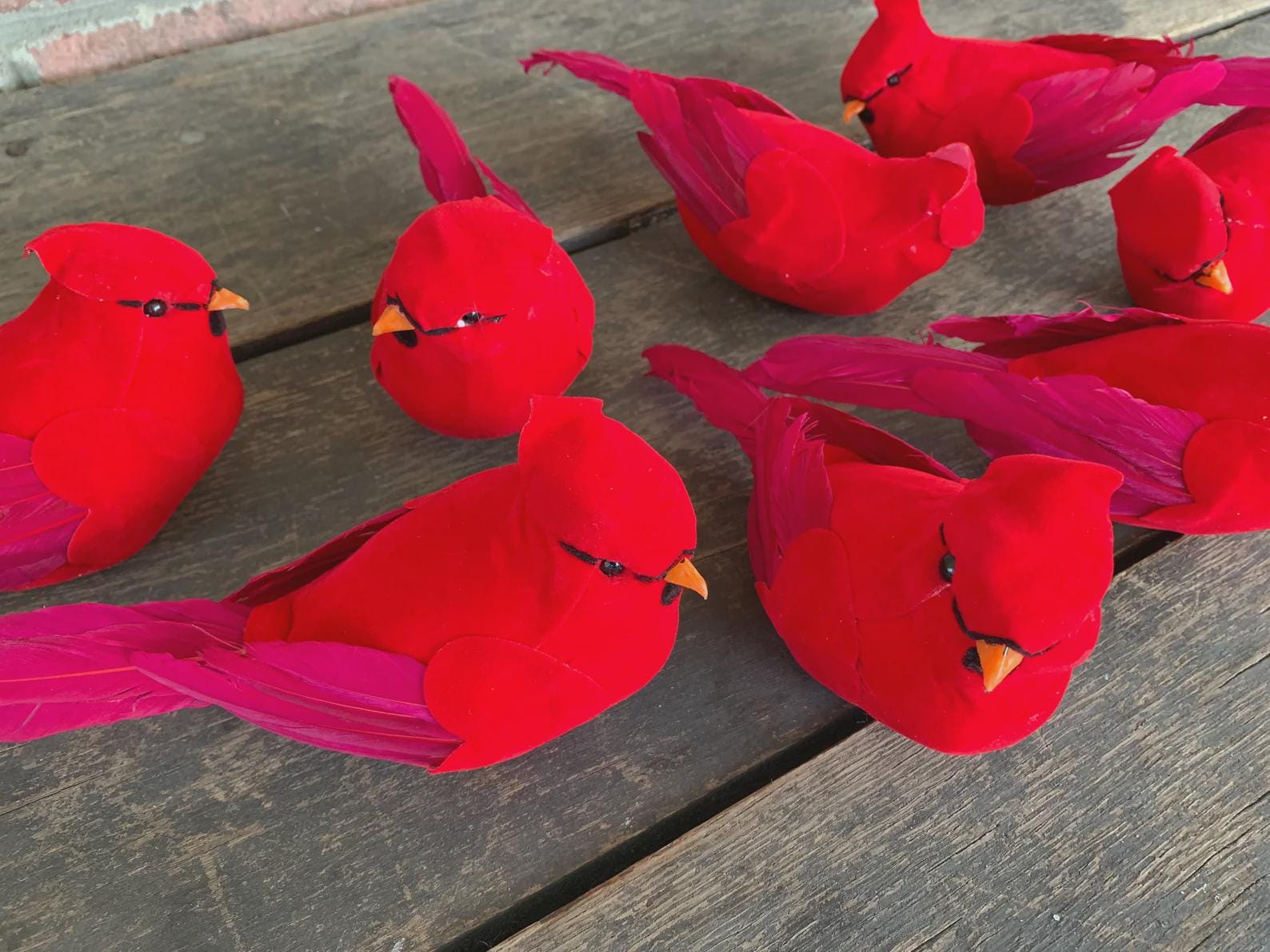 4.0" Artificial Feathered Red Cardinal Birds ~ Set of 6 Clip On Christmas Tree Ornaments ~ Christmas Decor K133 ~ New for 2025