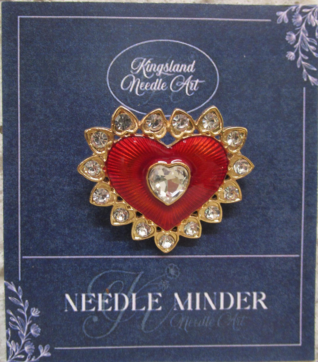 KINGSLAND NEEDLE MINDER ~ Valentine's Day Red Heart Needle Minder, Needle Dock, Swarovski Crystal Enamel, Magnet, Needle Garage