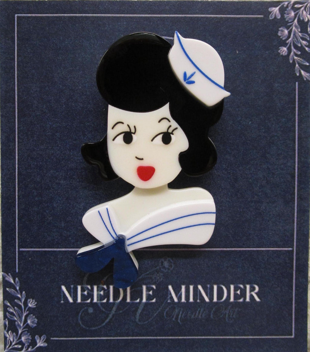 KINGSLAND NEEDLE MINDER ~ Navy Sailor Girl Acrylic Needle Minder, Needle Dock, Multi-Dimensional, Magnet, Needle Garage, Needleminder