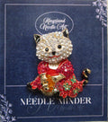 KINGSLAND NEEDLE MINDER ~ Red Floral Dress Kitty Cat Needle Minder, Needle Dock, Needle Nanny, Magnet, Needle Garage, Needleminder