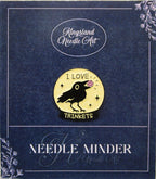 KINGSLAND NEEDLE MINDER ~ Black Bird Enamel Needle Minder, "I Love Trinkets" Needle Dock, Magnet, Needle Garage, Needleminder