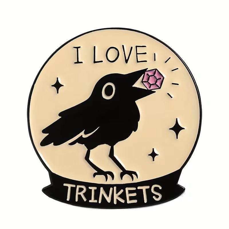 KINGSLAND NEEDLE MINDER ~ Black Bird Enamel Needle Minder, "I Love Trinkets" Needle Dock, Magnet, Needle Garage, Needleminder