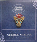 KINGSLAND NEEDLE MINDER ~ Small Leopard Head Needle Minder, Gold Tone, Needle Dock, Rhinestone, Magnet Needle Garage, Needleminder