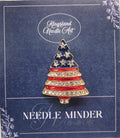 KINGSLAND NEEDLE MINDER ~ Patriotic Tree Flag Needle Minder, Needle Dock, Inlaid Enamel, Rhinestone, Magnet Needle Garage, Needleminder
