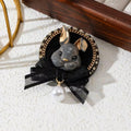 BROOCH ~ Cute Rabbit ~ Drip-Enamel, Alloy, Shiny Rhinestone Inlay, Faux Pearl, Ribbon Bow ~ Jewelry, Easter, Great Gift Idea, Magnetic Pin