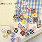 Decorative Buttons ~ 40pcs. Handmade Pastel, Floral & Heart Plastic Buttons ~ Striped, Gingham, Checkered, Polka Dot