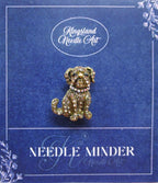 KINGSLAND NEEDLE MINDER ~ Bulldog Dog Needle Minder, Gold Tone, Needle Dock, Enamel and Rhinestone, Magnet Needle Garage, Needleminder