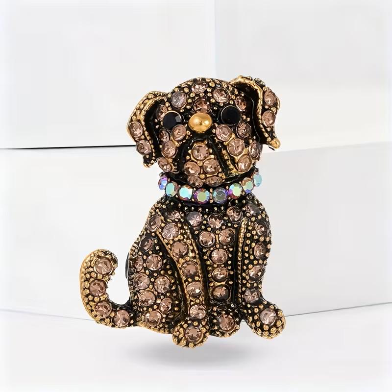 KINGSLAND NEEDLE MINDER ~ Bulldog Dog Needle Minder, Gold Tone, Needle Dock, Enamel and Rhinestone, Magnet Needle Garage, Needleminder