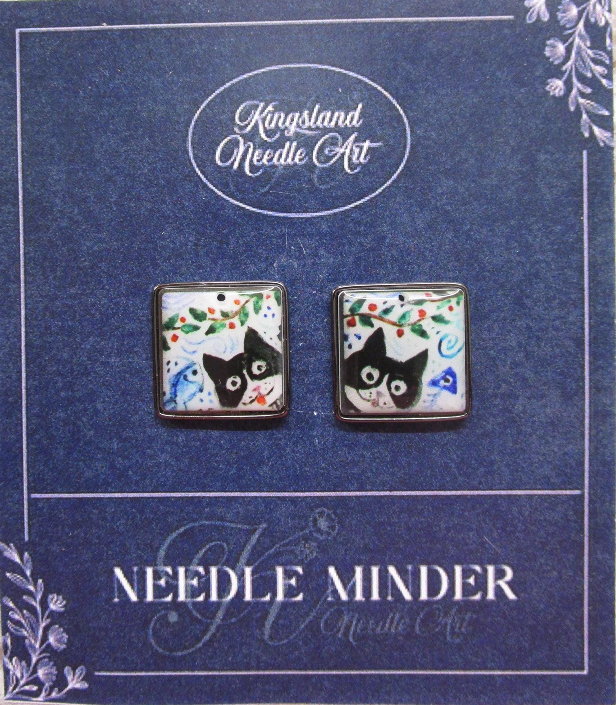 KINGSLAND NEEDLE MINDER ~ A Pair of Cat Needle Minder, Needle Dock, Enamel, Magnet, Needle Garage, Needleminders