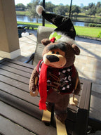 Leo Skiing Bear with Wooden Skis Plush Figure 28" ~ Christmas Decor