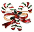 BROOCH ~ Striped Candy Canes Brooch ~ Gold Tone & Rhinestones ~ Jewelry, Holidays, Great Gift Idea, Pin