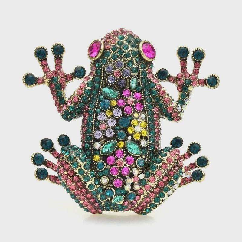 BROOCH ~ Multi Color Frog Brooch ~ Swarovski Crystal ~ Gold Tone ~ Jewelry, Holidays, Great Gift Idea, Pin