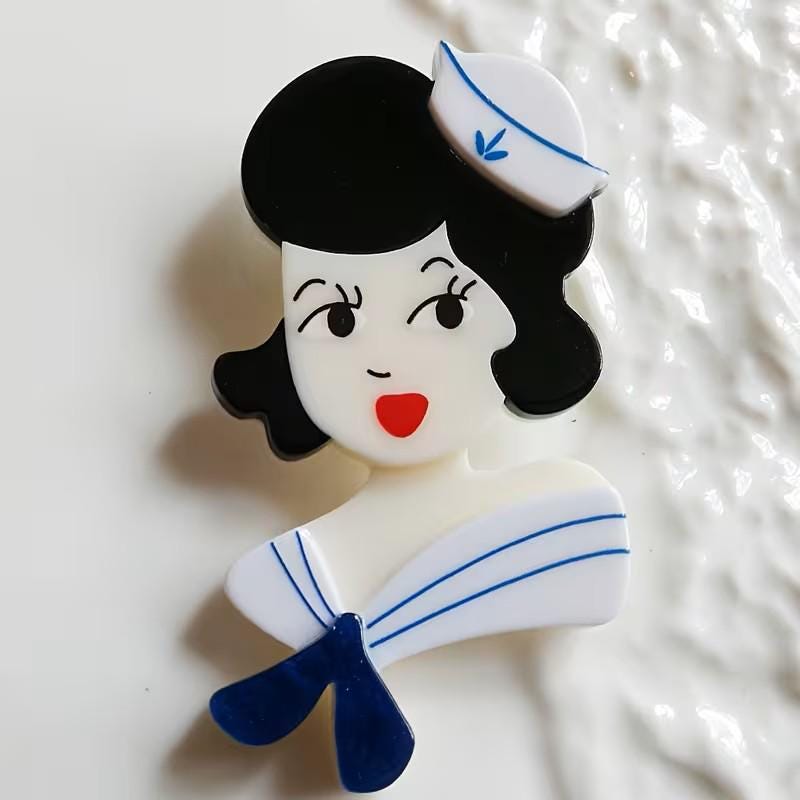 KINGSLAND NEEDLE MINDER ~ Navy Sailor Girl Acrylic Needle Minder, Needle Dock, Multi-Dimensional, Magnet, Needle Garage, Needleminder