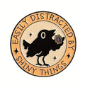 KINGSLAND NEEDLE MINDER ~ Black Bird Enamel Needle Minder, "Easily Distracted by Shiny Things" Needle Dock, Magnet, Needle Garage