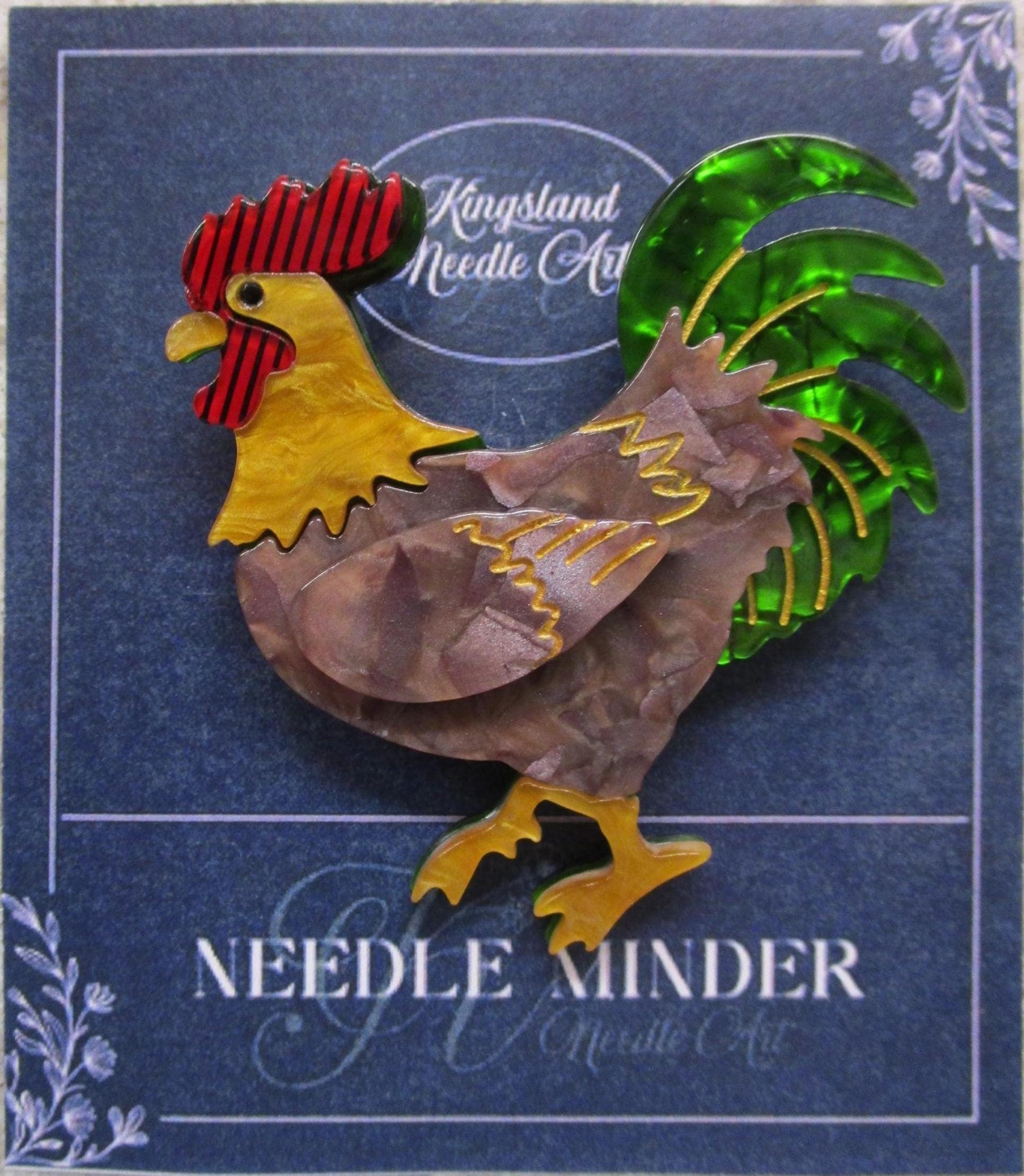 KINGSLAND NEEDLE MINDER ~ Adorable Rooster Acrylic Needle Minder, Needle Dock, Multi-Dimensional, Magnet, Needle Garage, Needleminder